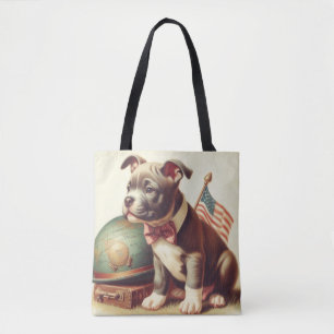 Retro American Pit Bull Terrier Painting Tote Bag