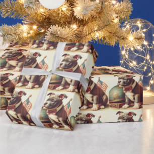 Retro American Pit Bull Terrier Painting Wrapping Paper