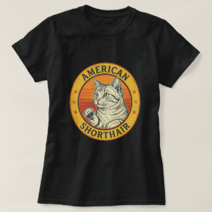 Retro American Shorthair Cat Sunburst Art T-Shirt