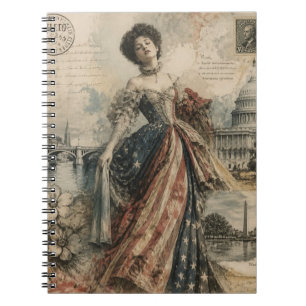 Retro American Woman Patriotic Postcard Art Notebook