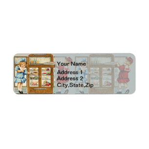 Retro Americana Kitchen Ad with Two Girls Return Address Label