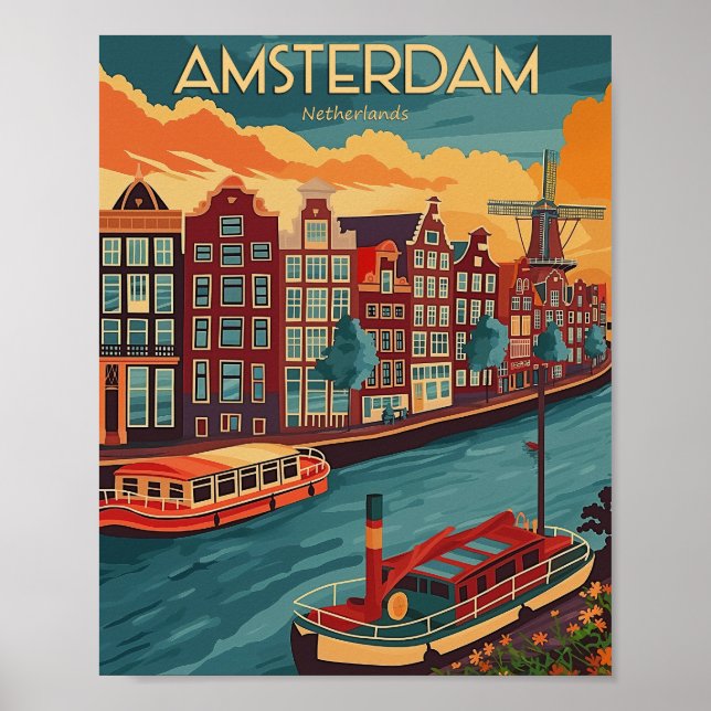 Retro Amsterdam, Netherlands Poster (Front)