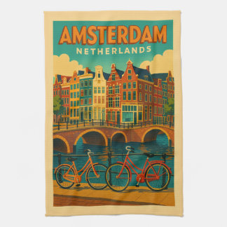 Retro Amsterdam Netherlands Tea Towel