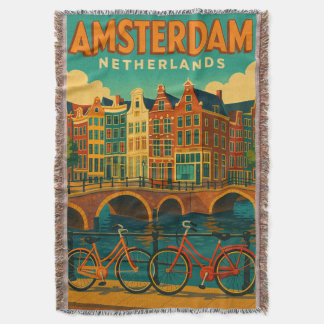 Retro Amsterdam Netherlands Throw Blanket