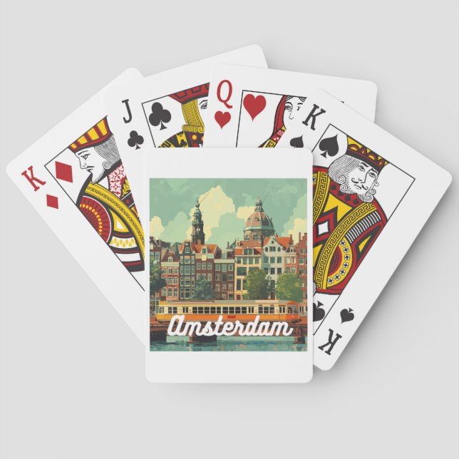 Retro Amsterdam Skyline  Playing Cards (Back)