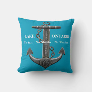 Retro anchor pirate nautical distressed Ontario Cushion