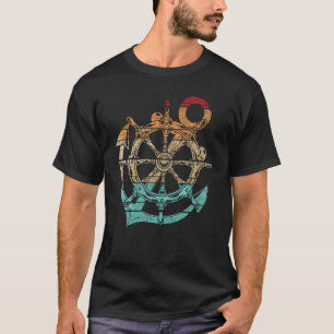 Retro Anchor Sailor Captain Steering Wheel Skipper T-Shirt