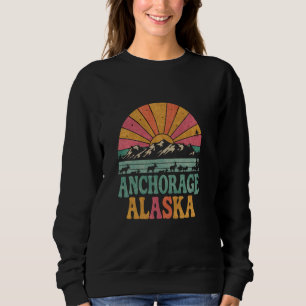 Retro Anchorage Alaska Sunset Mountains Vintage Sweatshirt