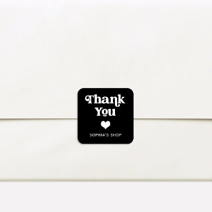 Retro and Boho   Black Branding Thank You Square Sticker