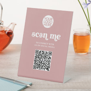 Retro and Boho Dusty Rose Scan Me QR Code Pedestal Sign