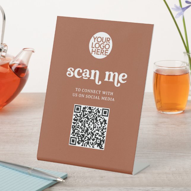 Retro and Boho | Terracotta Scan Me QR Code Pedestal Sign (In SItu)
