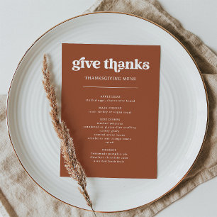 Retro and Boho Terracotta   Thanksgiving Dinner Menu