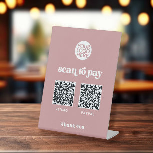 Retro and Boho Two Ways to Pay Scannable QR Code Pedestal Sign