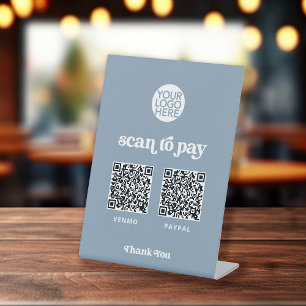 Retro and Boho   Two Ways to Pay Scannable QR Code Pedestal Sign