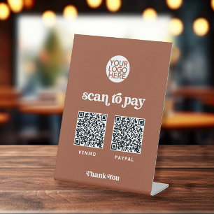 Retro and Boho Two Ways to Pay Scannable QR Code Pedestal Sign