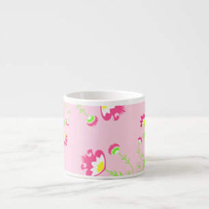 Retro and trendy folk flower in pink espresso cup