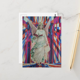 Retro Angel Crossing the Bridge collage art Postcard