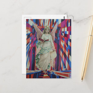 Retro Angel Crossing the Bridge collage art Postcard