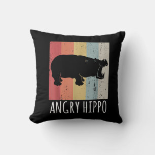 Retro Angry Hippo - Vintage Hippopotamus Cushion