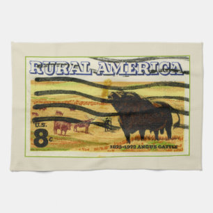 Retro Angus Cattle Tea Towel