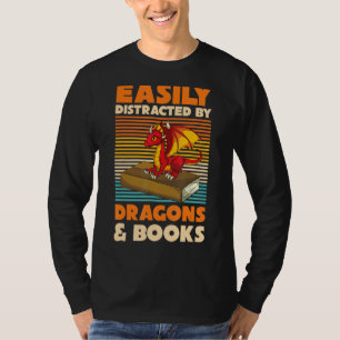 Retro Animal Easily Distracted By Dragons And Book T-Shirt