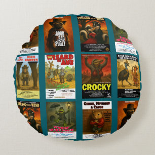 Retro Animal Movie Poster Parodies Round Cushion
