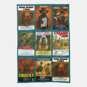 Retro Animal Movie Poster Parodies Tea Towel