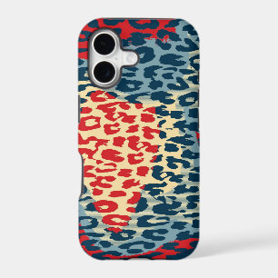 Retro animal print skin of leopard (blue, red)