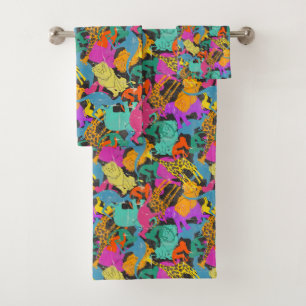 Retro Animal Silhouettes Pattern Bath Towel Set