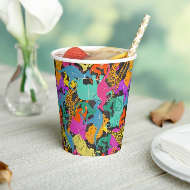 Retro Animal Silhouettes Pattern Paper Cups (Insitu)