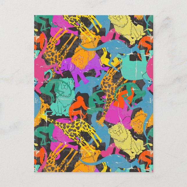 Retro Animal Silhouettes Pattern Postcard (Front)
