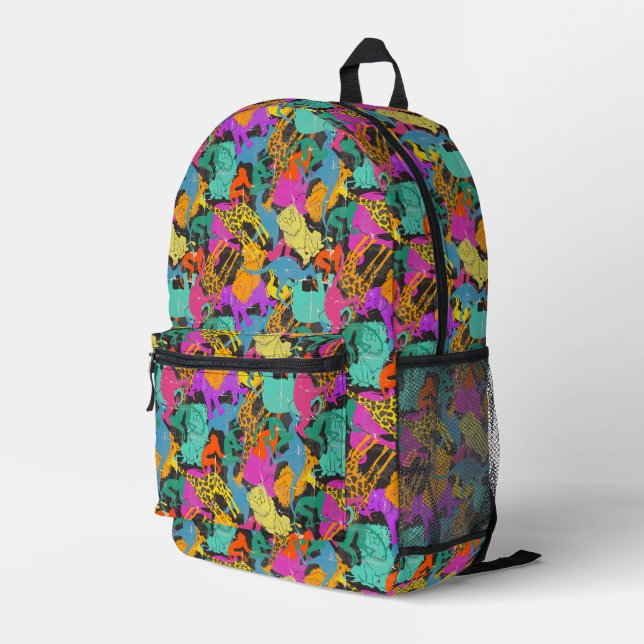 Retro Animal Silhouettes Pattern Printed Backpack (Back Corner Right)