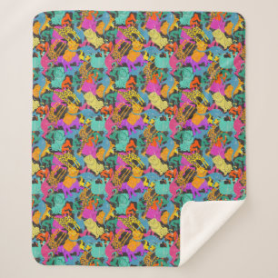 Retro Animal Silhouettes Pattern Sherpa Blanket