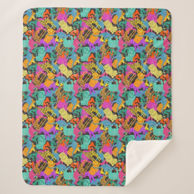 Retro Animal Silhouettes Pattern Sherpa Blanket (Front)