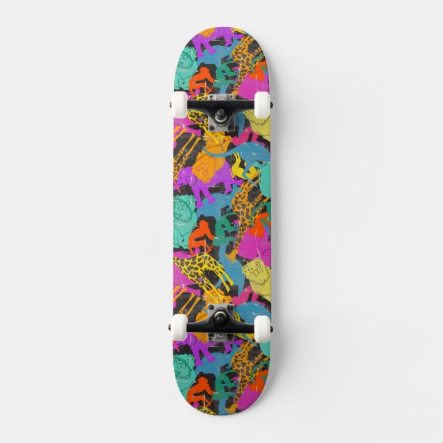 Retro Animal Silhouettes Pattern Skateboard (Front)
