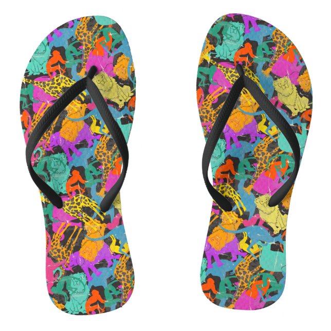 Retro Animal Silhouettes Pattern Thongs (Footbed)