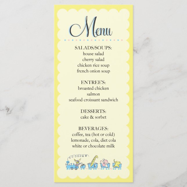 Retro Animal Train  |  Baby Shower Menu (Front)