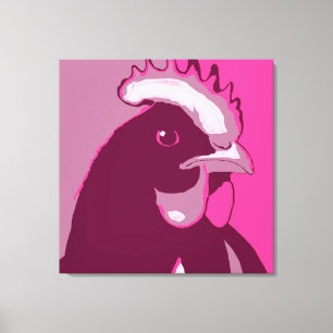 Retro Animal Wall Pop Art Pink Chicken Portrait Canvas Print