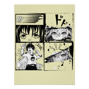 Retro Anime actions grids L Yellow BG Poster