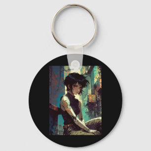 Retro Anime Cyberpunk Girl Dystopian Future Warrio Key Ring