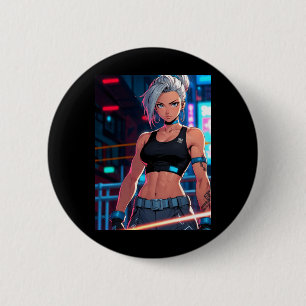 Retro Anime Cyberpunk Girl Neon Street Fighter Sti 6 Cm Round Badge