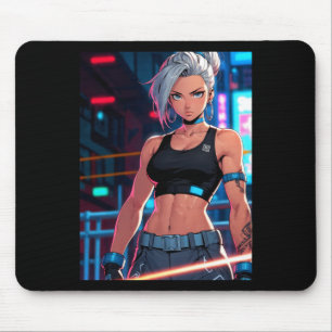 Retro Anime Cyberpunk Girl Neon Street Fighter Sti Mouse Pad