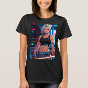 Retro Anime Cyberpunk Girl Neon Street Fighter Sti T-Shirt