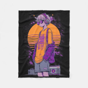 Retro Anime Gamer Boy  Fleece Blanket