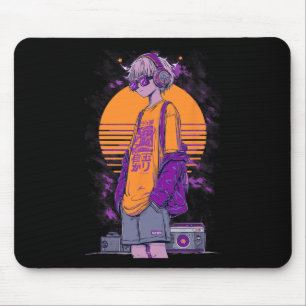 Retro Anime Gamer Boy  Mouse Pad