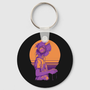 Retro Anime Gamer Girl Key Ring
