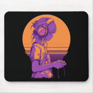 Retro Anime Gamer Girl Mouse Pad