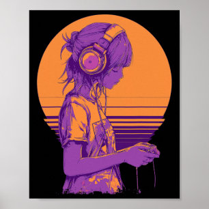 Retro Anime Gamer Girl Poster