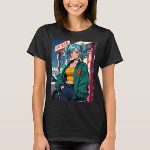 Retro Anime Gas Station Girl Vintage Street Fashio T-Shirt