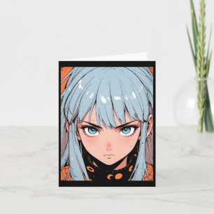 Retro Anime Intense Girl Blue Hair Aesthetic Stick Card